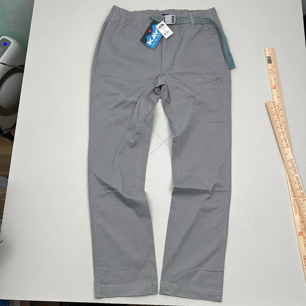 NEW KAVU Hit The Road Pants Men MEDIUM Gray Belted Elastic Waist Stretch Hiking